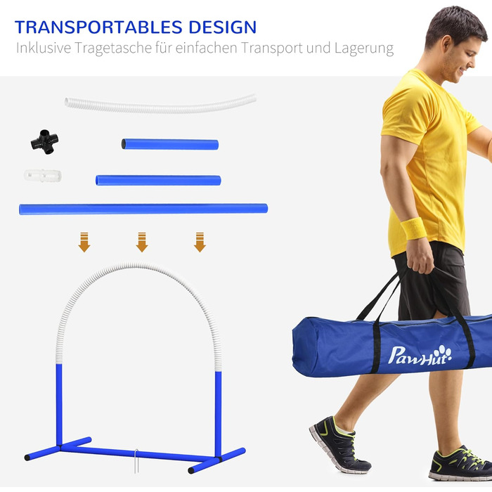 Набір для аджиліті для собак PawHut: 4 елементи, 88x64x95 см (блакитний+білий)