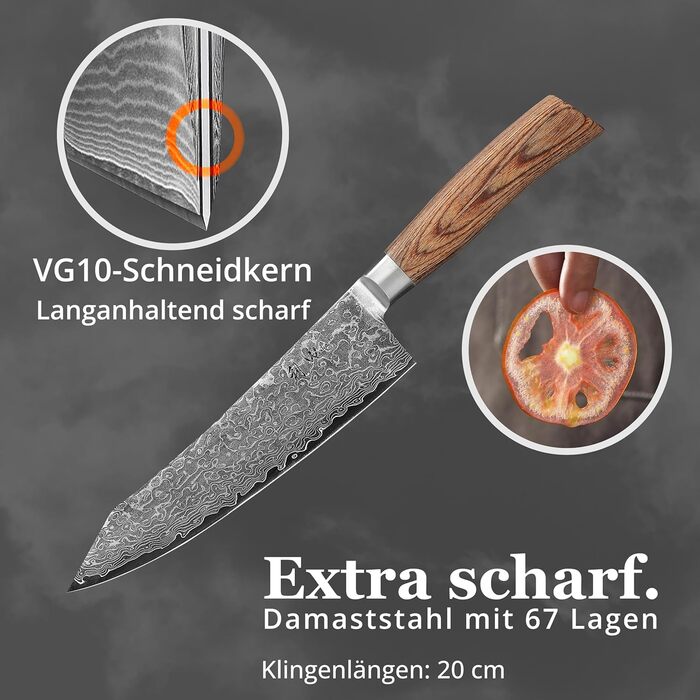 Ніж Wakoli EDIB Pro Kiritsuke Дамаск (VG10) 20 см – Кухонний ніж для нарізки, подарункова коробка