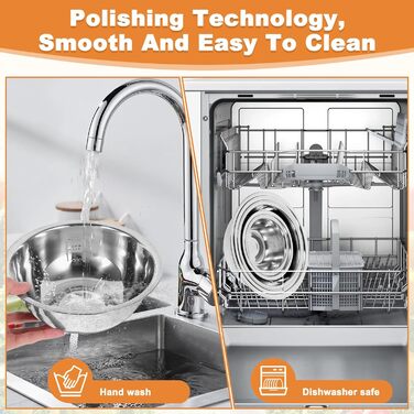 Набір з 5 чаш для перемішування з нержавіючої сталі з мірними позначками, ергономічний дизайн, стійкі до морозу, безпечні для миття в посудомийній машині. Металеві чаші для випічки, приготування їжі, салатів та зберігання продуктів.