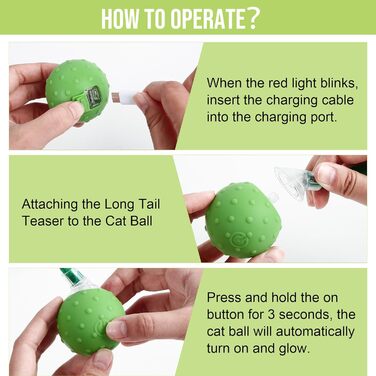 IOKHEIRA Electric Cat Toy Ball - Interactive, Automatic, USB Rechargeable, 3 Working Modes, Irregular Movement (Green)