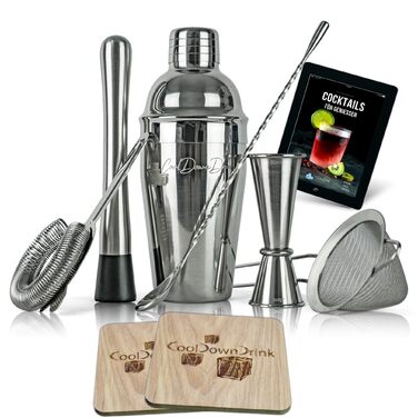 Набір для коктейлів CoolDownDrink 8 предметів: шейкер з нержавіючої сталі, аксесуари та електронна книга рецептів (168 стор.)
