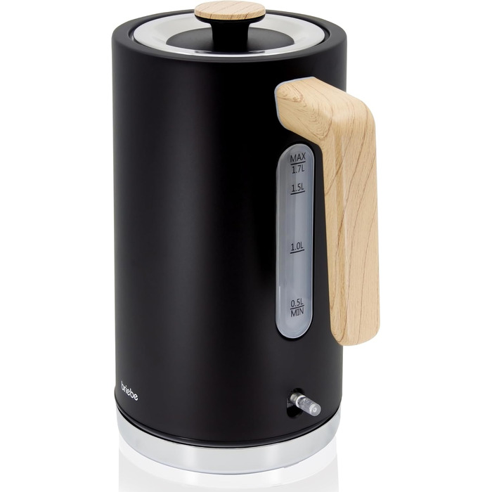 Тостер Briebe Nordic Set з широкими слотами та підставою для бургерів, 6 режимів підсмажування + Електричний чайник 1,7л, 2200W, чорний, набір для сніданку