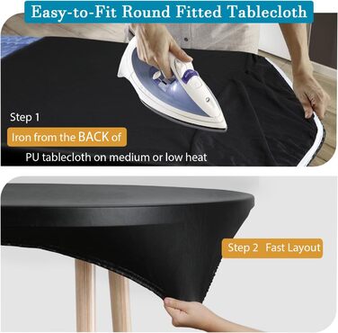 Rinpon Double Fitted PU Round Tablecloth, Anti-Tear Wipeable Elastic, Soft-Touch, Waterproof, Oil-Resistant (Black, 45