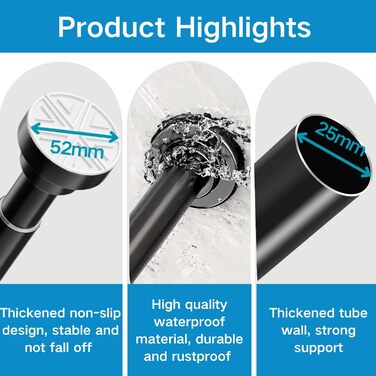 Держак для душової завіси, телескопічна штанга з нержавіючої сталі, 73-175 см, без свердління, сріблястий