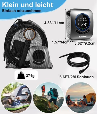 WADEO Portable Camping Shower with Battery and Pump, Camping Shower with Rechargeable 6000/8000mAh Battery, Mobile Showers Outdoor Showers with Showerhead and Hose, for Camping, Travel, Garden, Car Washing (Silver, 8000mAh battery)
