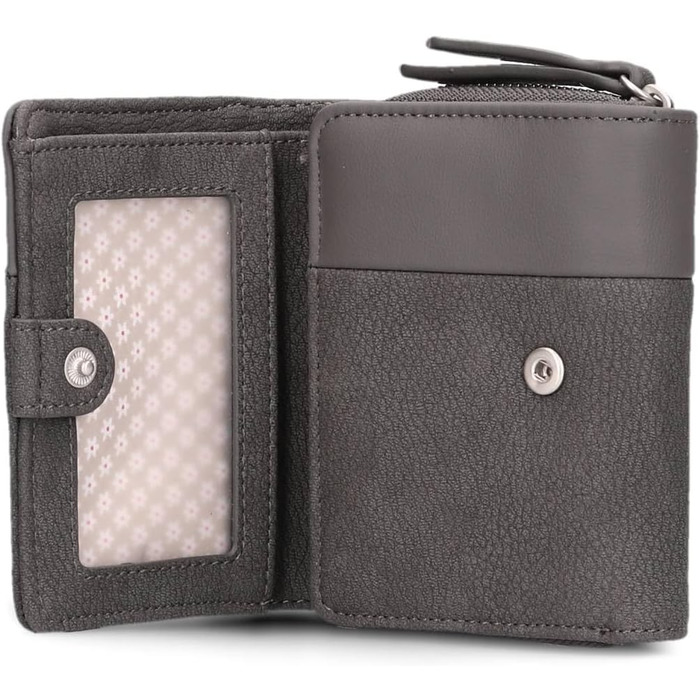 Two Ladies Wallet Eva EVW15 compact wallet, 6 card slots, ONE bill compartment, ONE see-through pocket, coin pocket on the outside, compartment for shopping trolley coins, modern and elegant wallet (Nubuk-Stone)