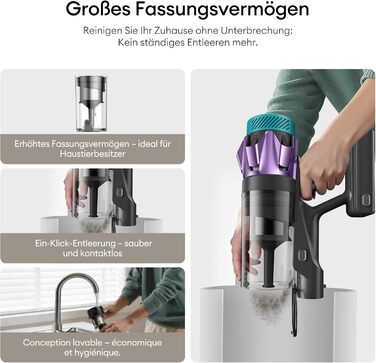 Бездротовий акумуляторний пилосос Ultenic 55000Pa/600W, 80хв, 1.6л, з Multi-Циклон фільтрацією, сенсорним екраном, антизаплутана щітка, док-станція, для шерсті тварин/килимів/твердих підлог, червоний