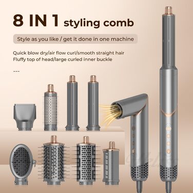 UKLISS 8-в-1 Pro Airstyler: Фен-щітка, локони, стайлер для волосся, 1400W, 110,000RPM, подарунок для жінок
