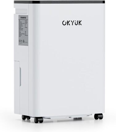 Електричний осушувач повітря OKYUK 12L з цифровим дисплеєм, для дому 40м², з автовимкненням, для RV, ванної кімнати, підвалу (білий)