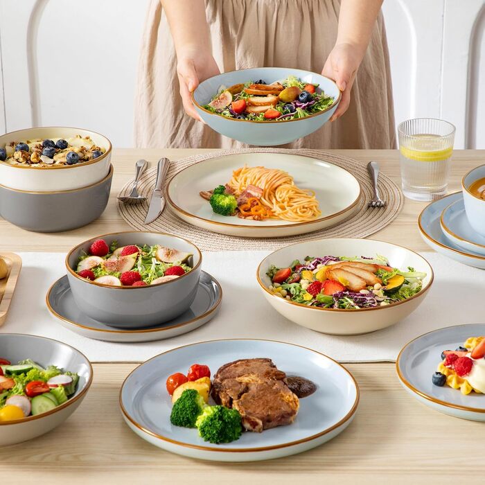 Набір посуду на 6 осіб Vancasso RENO 24-tlg: тарілки, супові тарілки, десертні тарілки, миски, комплект посуду з кераміки, 48 предметів