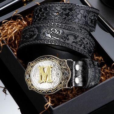 Шкіряний чоловічий ремінь у стилі вестерн Jadive з пряжкою-літерою M, ковбойський пояс для джинсів та родео