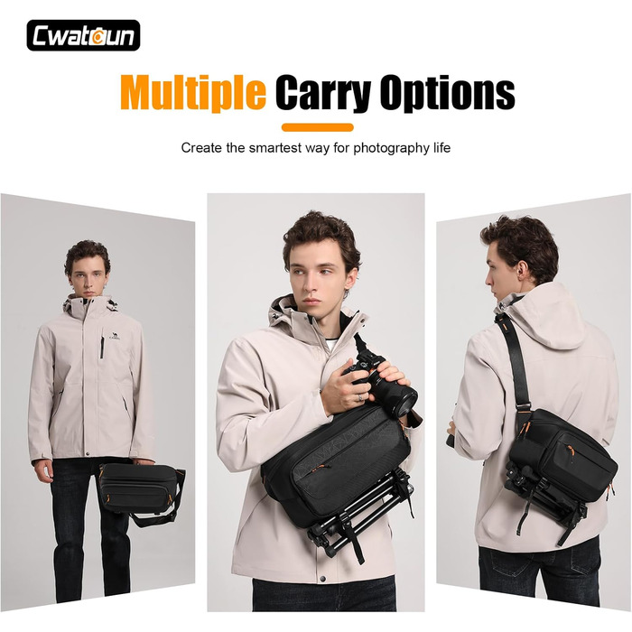 Чорна фотосумка Cwatcun для фотографів з кріпленням для штатива, водонепроникна (M)