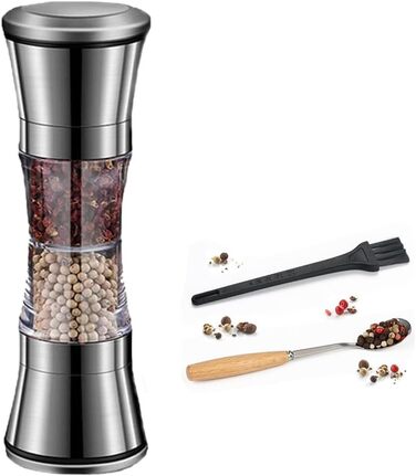 Мельниця для солі та перцю 2-в-1, ручна з регулюванням, з керамічним жорном, нержавіюча сталь