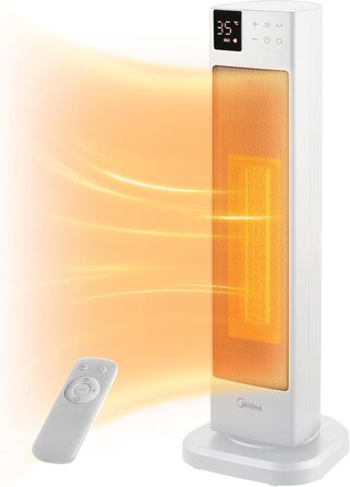 Керамічний обігрівач Midea NTH20-22ER(WH) – 2000 Вт, з термостатом, пульт ДУ, 75° осциляція, ECO-режим, для великих приміщень, білий