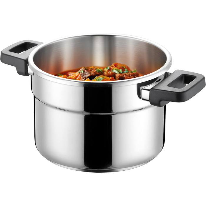 Каструля-скороварка Tescoma ULTIMA 6 л з індукційним дном, інтуїтивним регулюванням тиску та датчиком, 4-кратна безпека, з ситом, срібна