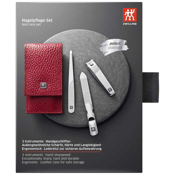 Zwilling Classic Inox Etui: Набір з 3 предметів (шкіряний етикет, обрізчик нігтів), нержавіюча сталь