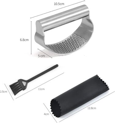 Набір прес-подрібнювачів часнику з нержавіючої сталі (3 шт.) - прес, подрібнювач, м'юлер, кухонний аксесуар з силіконовим очищувачем