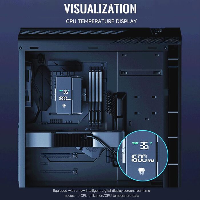 Система охолодження CPU TZMRIT KF401 DGT з дисплеєм, 12 см, 1600 RPM, 4-pin PWM вентилятор для Intel LGA 1700/1200/115X/1851 та AM4/AM5