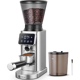 AMZCHEF Електрична кавомолка з регулюванням помелу для еспресо, drip, pour over, cold brew та French press | Срібна