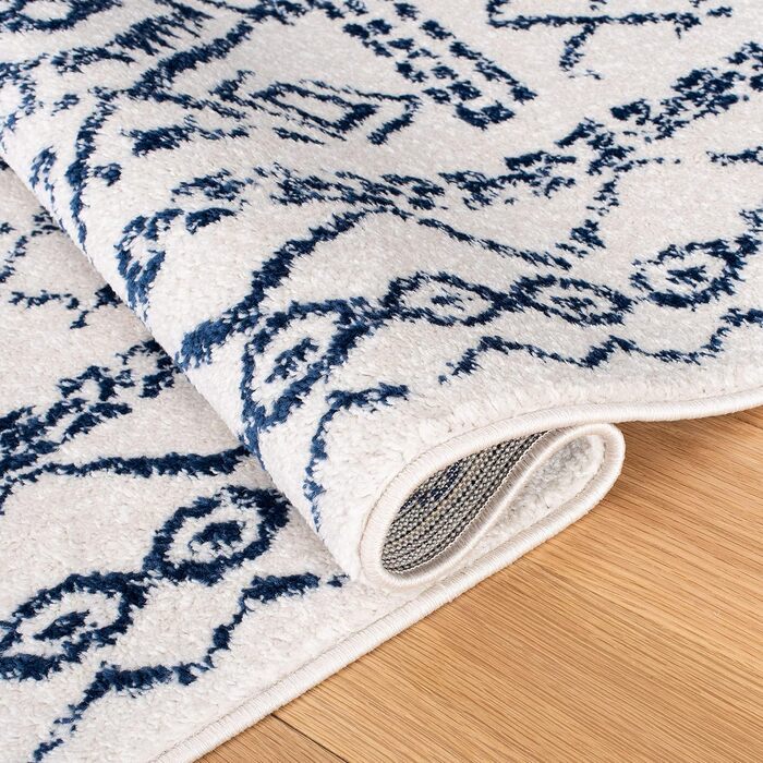 Килимок Safavieh Boho Tulum для вітальні, їдальні, спальні - короткий ворс, слонова кістка та морський блакитний, 91 x 152 см