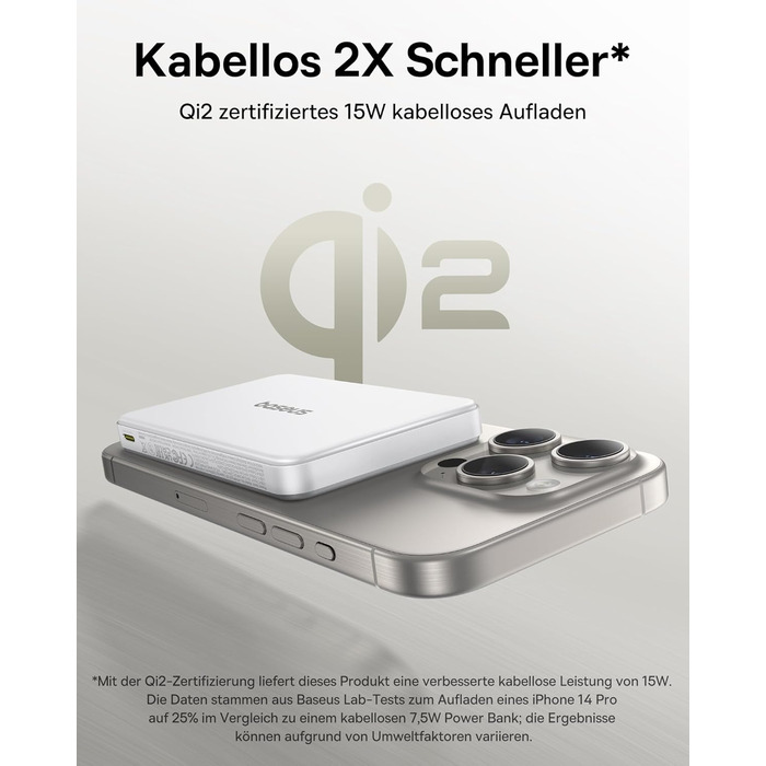 Power Bank Baseus 10000mAh з MagSafe Qi2, 22.5W PD, USB-C, Білий