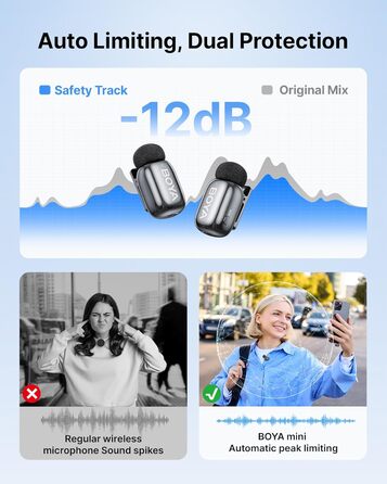 BOYA MINI 2: Портативний мікрофон з USB-C, 48kHz/24Bit, 100м, 30год, для iPhone, Android, Vlogging, YouTube, інтерв'ю (Space Silver)