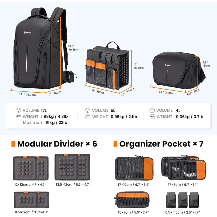 Рюкзак для фотокамери TARION 3-в-1: водонепроникний, для DSLR/зеркальної камери з відділом для ноутбука 15,6