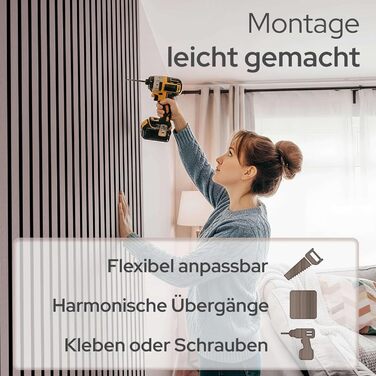 Акустичні панелі Arebos 10x60 см, настінна ламельна стіна в стилі темного дуба для стін та стелі, шумопоглинаючі декоративні панелі (набір 4 шт.)