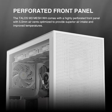 Корпус для ігрового ПК Gamdias Talos M3 Mesh WH, ATX Mid-Tower, 3 x 120 мм ARGB вентилятори, сітчаста передня панель, скло, білий