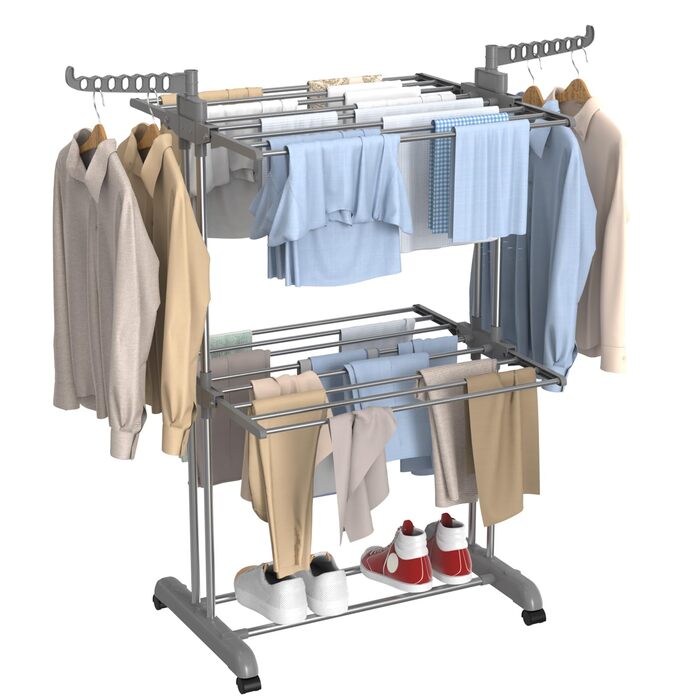 Сушарка для білизни Innotic: компактна, розкладна, з 4 ярусами та колесами. Ідеальна для дому та вулиці (білий/сірий)