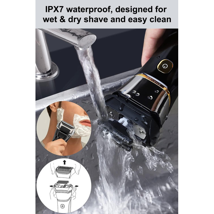 Електричний чоловічий бритва та тример з 3 гнучкими лезами, акумуляторний, бездротовий, з етиуі, для мокрого та сухого гоління, 100 хв роботи, подарунок для чоловіка, зелено-чорний