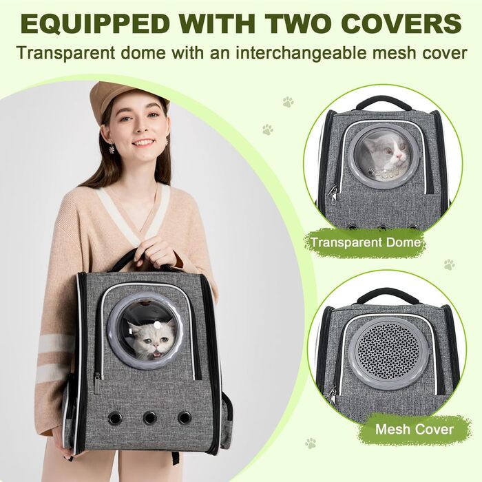 Рюкзак-переноска для котів та собак PENCCOR, розширюваний, сірий. Зручний рюкзак-транспортер для подорожей з домашніми тваринами. Дихаючий рюкзак для великих котів та маленьких собак.