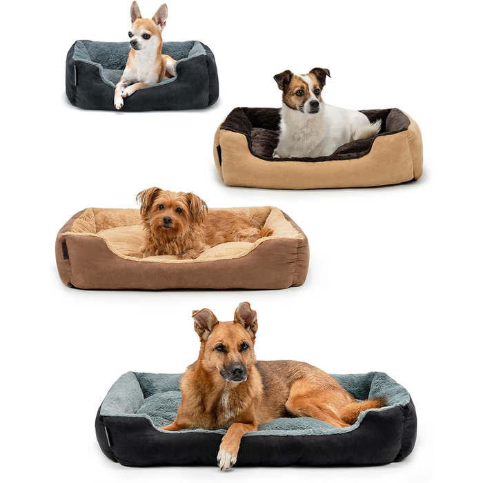 Килимок для собак Lionto з двостороннім подушкою та неслизьким дном, міцний лежак для домашніх тварин з глибоким входом для собак та котів будь-якого віку, 60x48 см, м'який лежак для собак, чорний/сірий, розмір 60 x 48 x 18 см