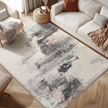 Килим Safunion для вітальні: великий сучасний абстрактний килим з коротким ворсом, м'який килим для спальні (80 x 120 см, 120 x 160 см), абстрактний коричнево-багатокольоровий