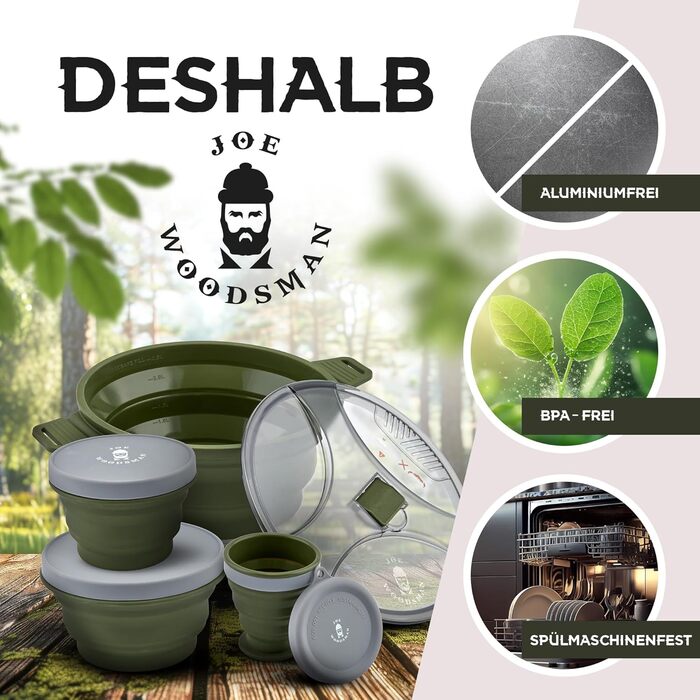 Набір посуду для кемпінгу Joe Woodsman: легкий, складаний, для туризму та подорожей