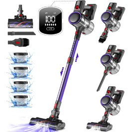 Бездротовий акумуляторний пилосос Authmic з сенсорним екраном, 45000Pa, 50 хвилин роботи, HEPA фільтр H13, антизаплутувальна щітка, для твердих підлог, килимів та шерсті тварин, фіолетовий