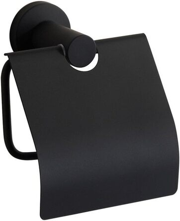 CASEWIND Toilet Paper Holder Black, Toilet Roll Holder with Lid, Antique Toilet Paper Holder with Drill Wall Mount Stainless Steel Matte for WC Nostalgia