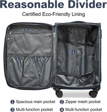 Валіза British Traveller синя 24'' (L) – м'яка, легка, текстильна, на 4 колесах, з TSA-замком, для подорожей, ручна поклажа