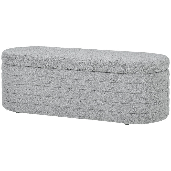 HOMCOM Bedroom Bed Bench with Storage, Wooden Legs, High Stability, Teddy Fleece, Weight Capacity 120 kg, 116 x 41 x 40.5 cm, Light Grey | Aosom