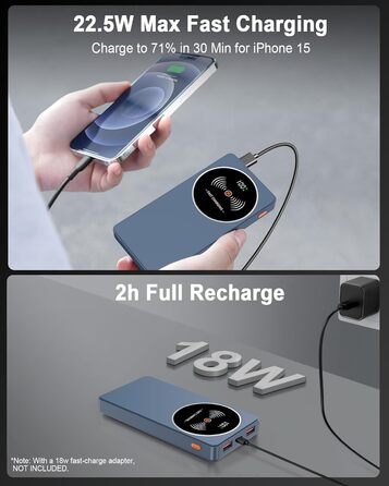 Портативний зарядний пристрій Power Bank Klein 10000mAh з USB-C, 3 порти, сумісний з iPhone/Android (Блакитний)