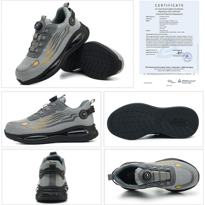 Робочі черевики з металевим носком для чоловіків та жінок, сірі, розмір 43 EU, дихаючі, з поворотним затвором, захисне взуття