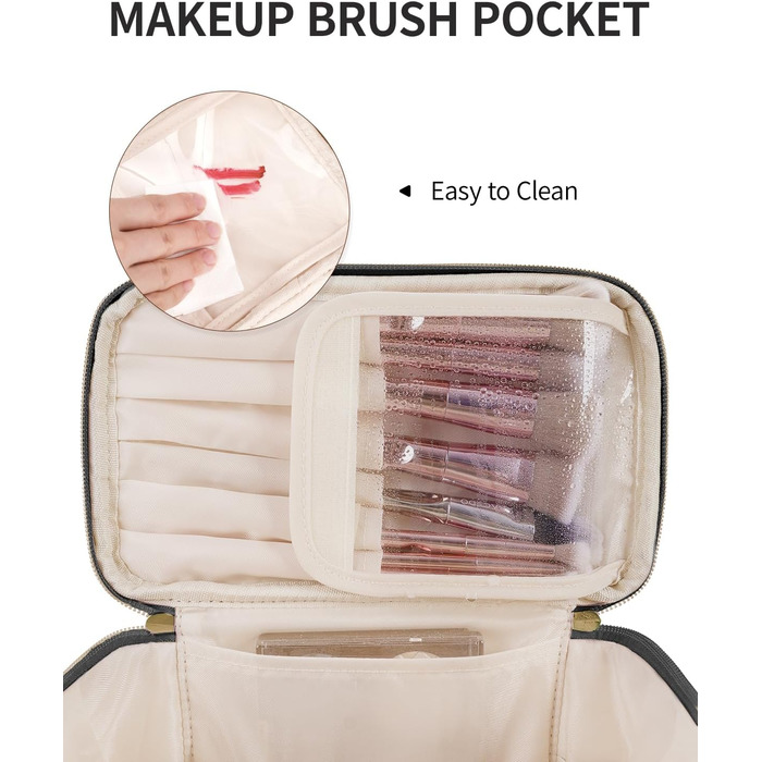 Косметичка для жінок, велика дорожня косметичка для макіяжу з відділенням для пензлів, органайзер, культурочка, шкіра PU, зелена (патент)