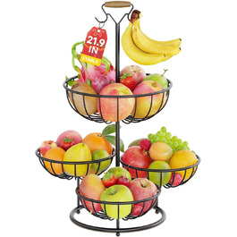 Багатоярусна фруктова корзина PouHenier.jh 5 ярусів, чорна, для фруктів та овочів з підставкою для бананів