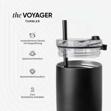 Термокухоль Simple Modern Voyager з кришкою-клапаном, ізольований сталевий стакан для кави, 470 мл, Midnight Black
