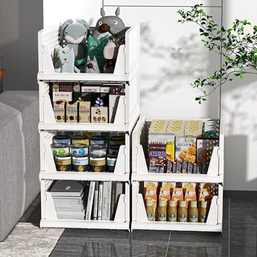 5 Foldable Plastic Storage Boxes, Drawer Box, Stackable Closet Organizer, Shelf Storage Box, Shelf Baskets Closet, Stackable Drawer Storage Boxes, for Kitchen Bedroom, White (8 Pieces L)