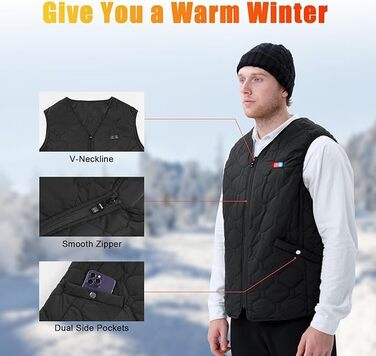 Електрична гріюча жилетка для чоловіків Rrtizan з акумулятором 10000mAh, 15 зон нагріву, 3 режими температури, чорна, XL