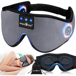 Маска для сну Musicozy з навушниками | Bluetooth 5.4, блокування світла, для подорожей, преміум-якість | Подарунок для чоловіків та жінок (Сірий)