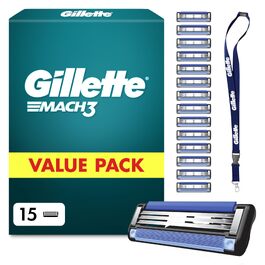 Смінні леза для чоловічої бритви Gillette Mach 3, сині, 20 шт. (15 лез + брелок)