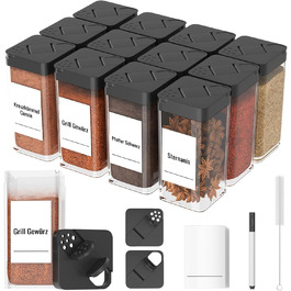 Набір баночок для спецій кутовий 12 шт. по 120 мл з кришкою, чорний