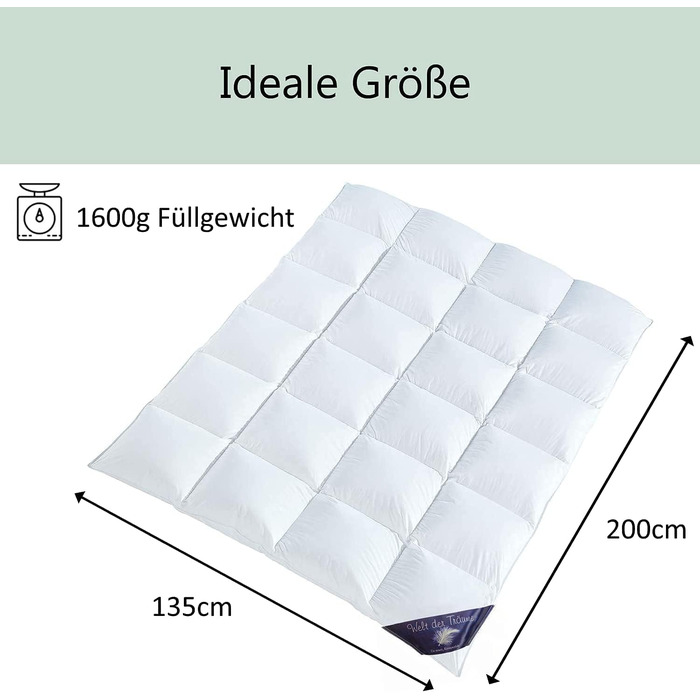 Зимова пухова ковдра Welt der Träume 135x200 см, 2 шт., 1600 г, 100% бавовна, екстра тепла, без живого ощипу